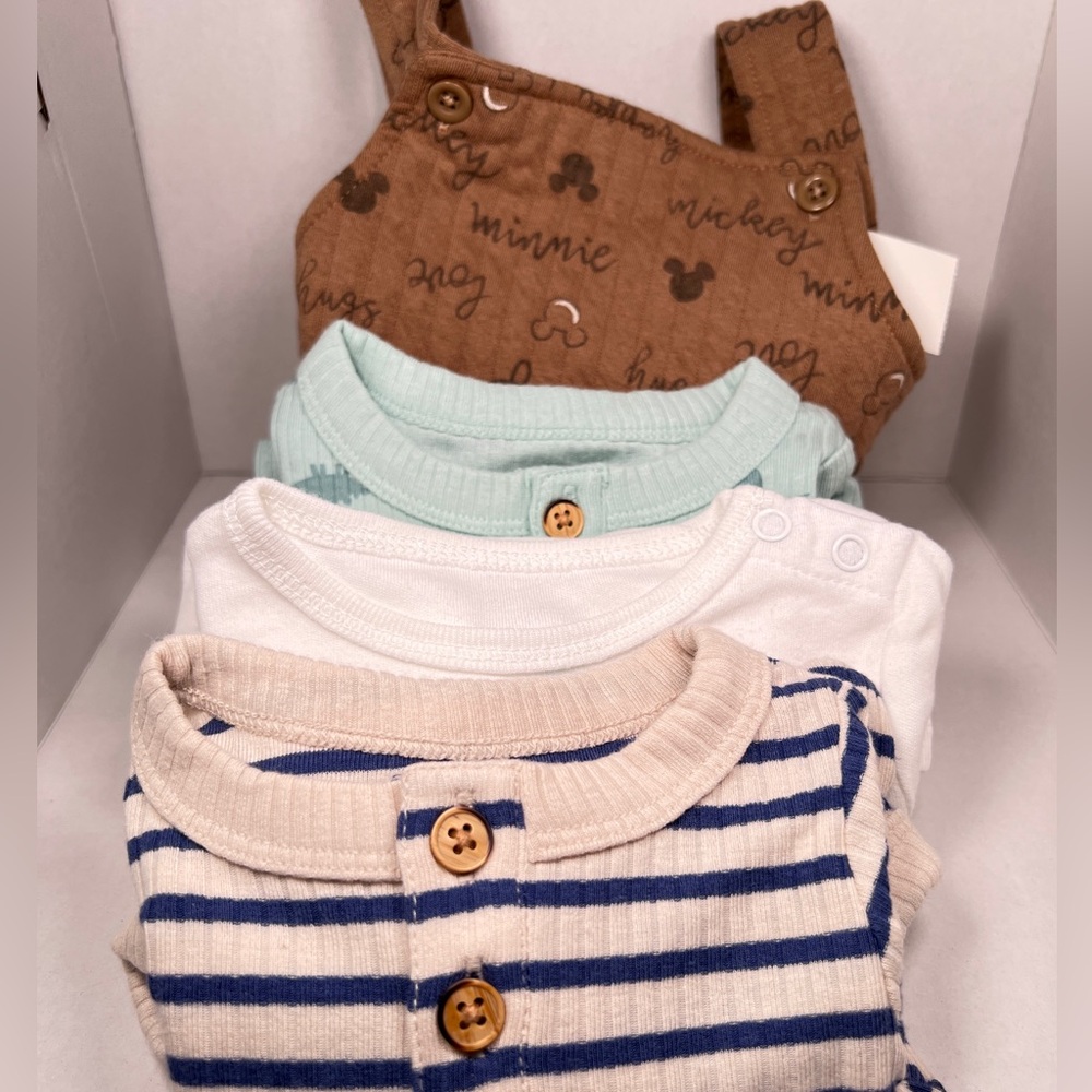 Baby set 4 pieces bundle new with tags onesies and overalls baby shower 0-3M